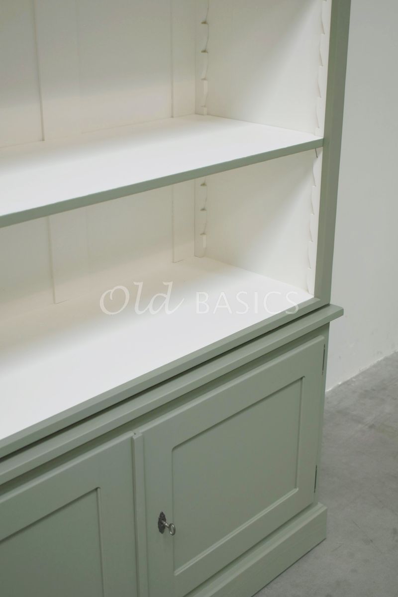 Detail van Boekenkast Monaco, RAL7033, groen, grijs, materiaal hout